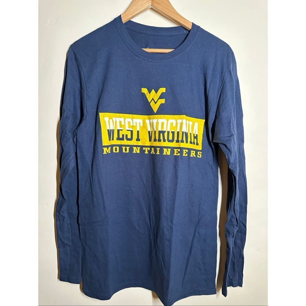 🌊 Captivating West Virginia Mountaineers Blue and Yellow Mens Long Sleeve Shirt